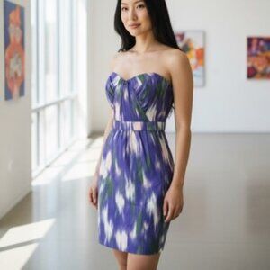 Shoshanna Strapless Monet Purple, Green and Pink Dress `US Size 6